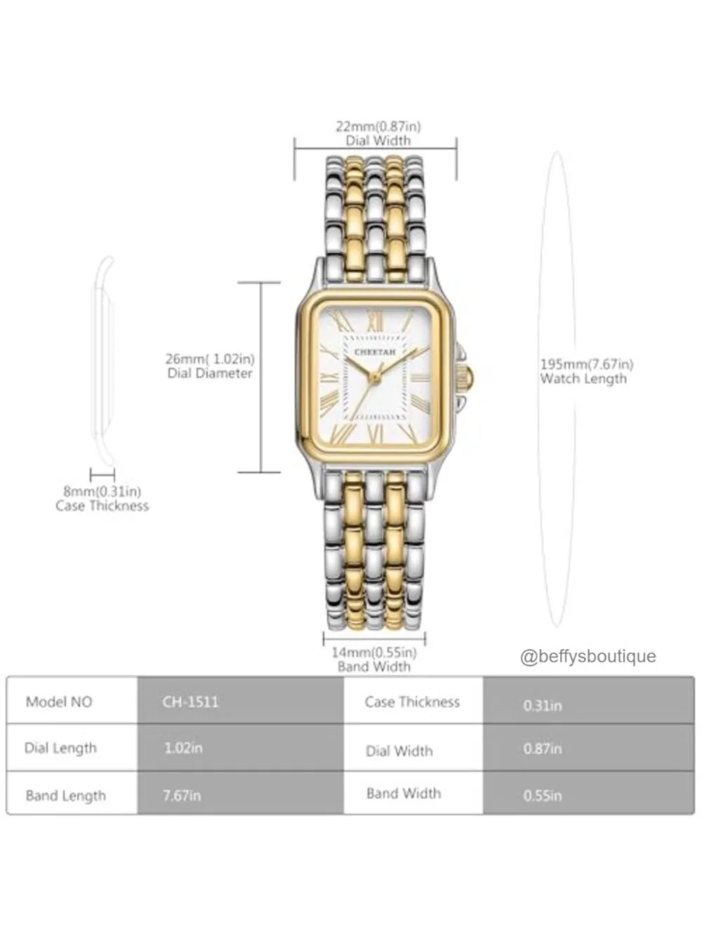 Vintage Rectangular Gold-Silver Stainless Steel Watch for Women with Roman
